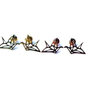 Small Origami Paper Crane Stud Earrings Gold or Rose Gold , Hope , Healing